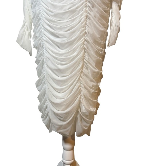 Fashion Nova White Ruched Mesh Bodycon Dress NWOT XL - Picture 5 of 11